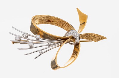 Image 14 kt Gold Brillant-Brosche, GG/WG 585/000,Blumenbouquet, 6 WG Stege und Schlaufe bes. ...