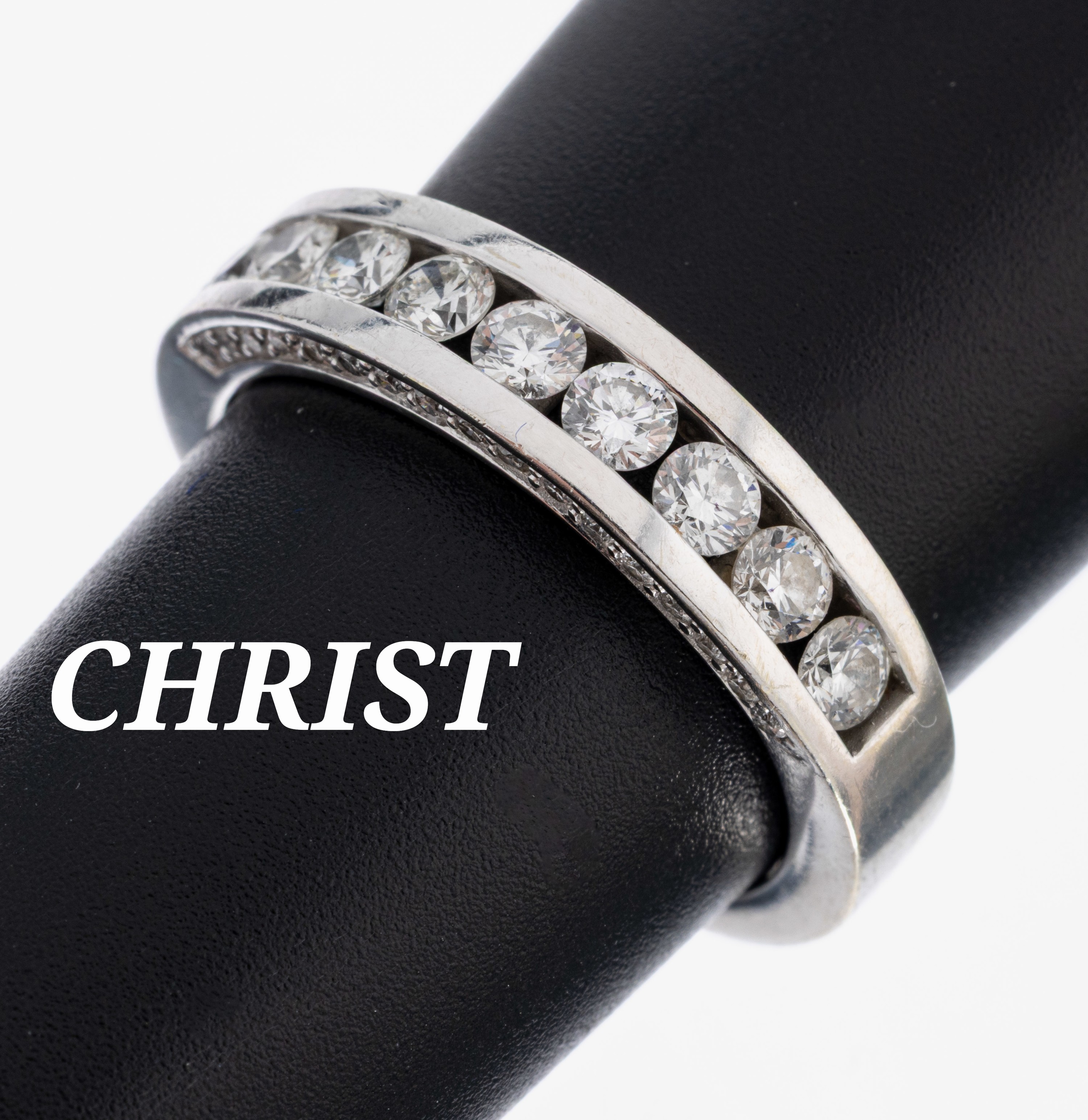 14 kt Gold CHRIST Brillant-Ring, WG 585/000, 9 Brillanten und weitere 34 Brillanten zus. ca. 1.00 ct Weiß/si-p, RW 58, ca. 6.8 g, Christ Zertifikat ...