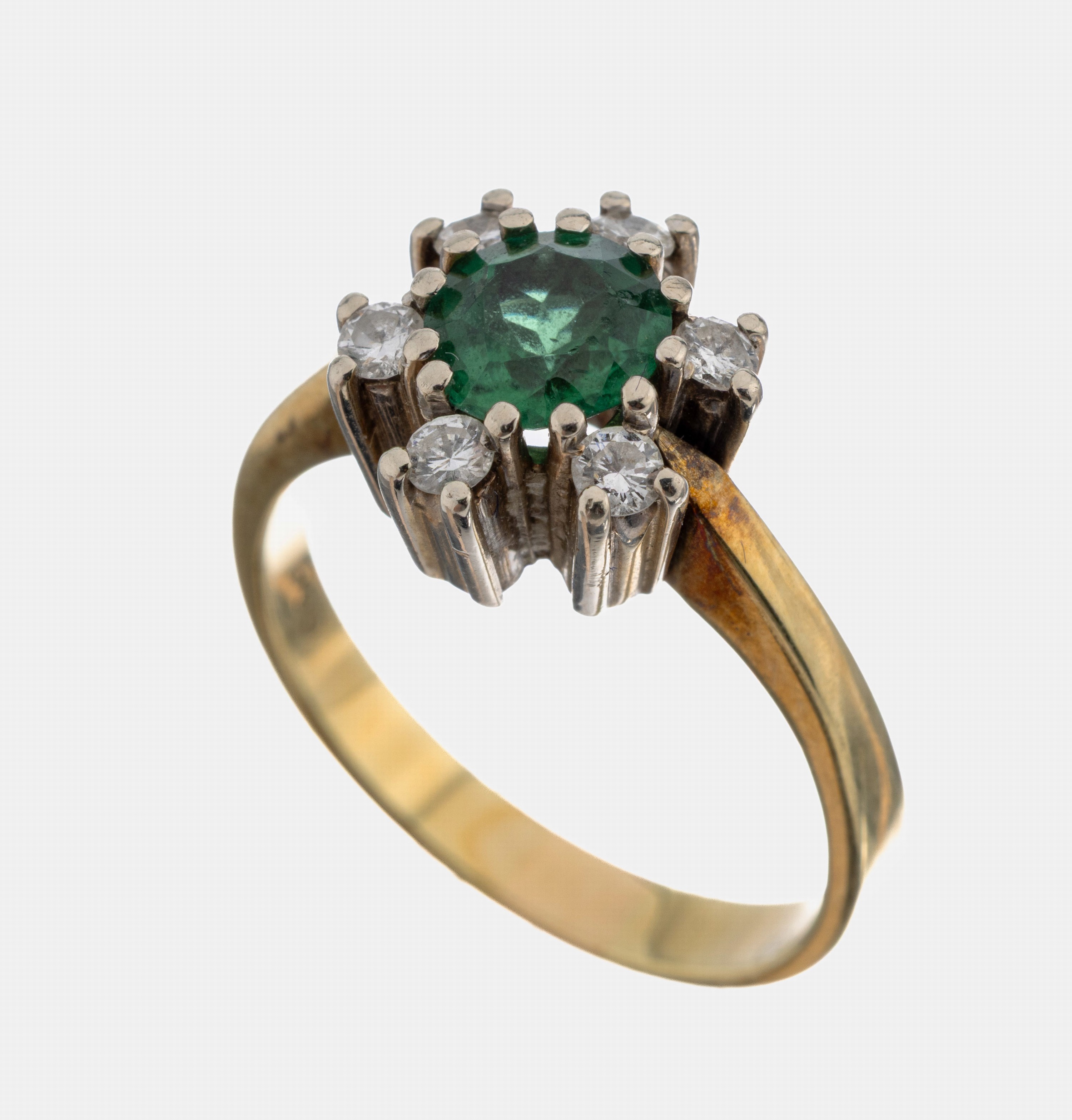 Image 27040745 - 14 kt Gold Turmalin-Brillant-Ring, GG/WG 585/000, blütenf. Ringkopf, rundfacett. ...