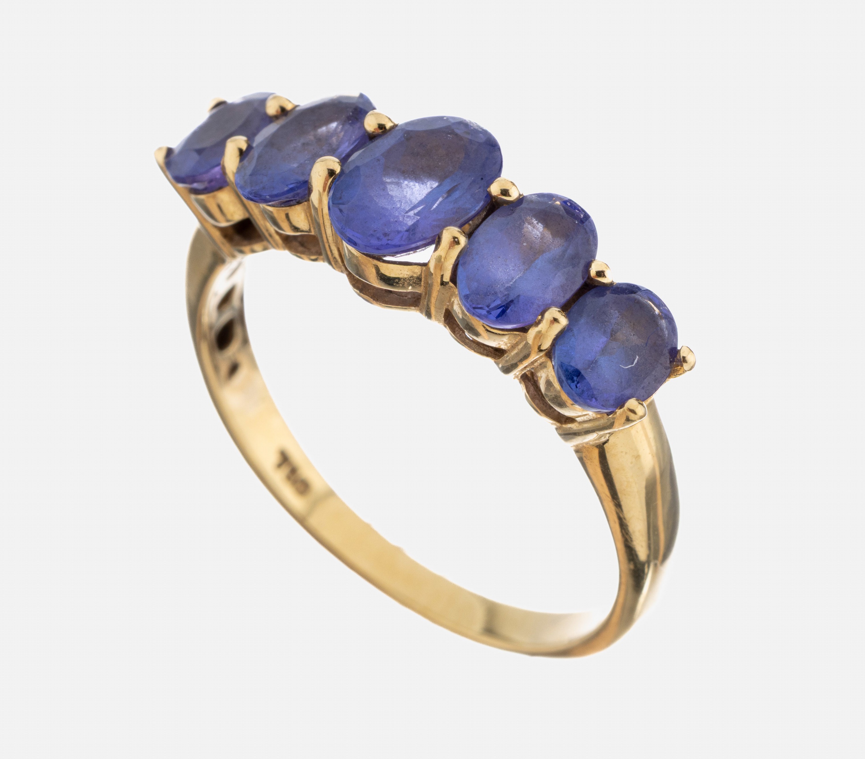 Image 27040774 - 18 kt Gold Tansanit-Ring, GG 750/000, 5 ovalfacett. Tansanite zus. ca. 1.80 ct, RW ...