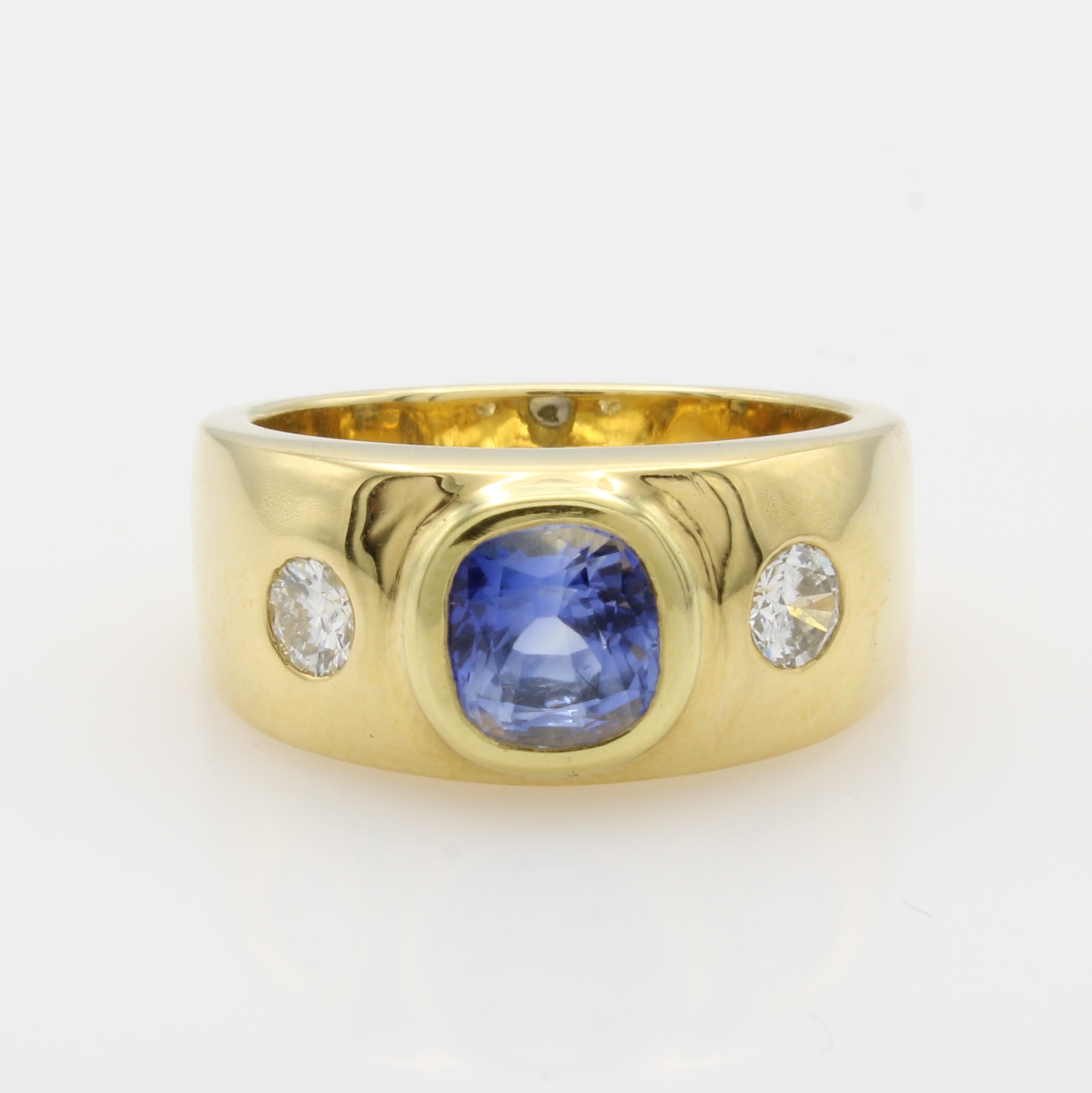 Image 27040797 - Bandring mit Saphir und Brillanten, GG 585/ 000, Saphir v. schöner Farbe ca. 1.64 ct, 2 ...