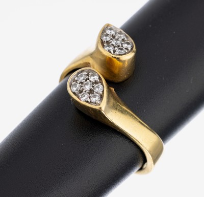 Image 18 kt Gold Brillant-Ring, GG 750/000, offene Ringschiene, tropfenförm. Elemente mit 14 ...