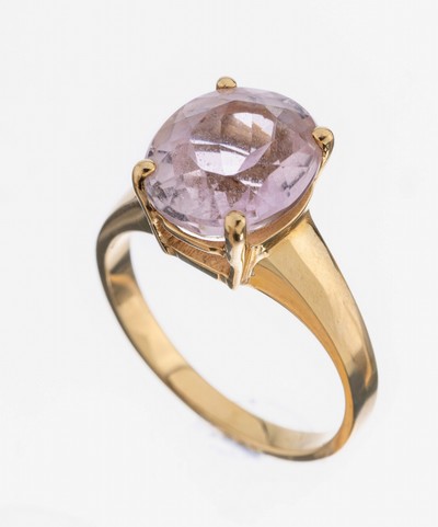 Image 14 kt Gold Kunzit-Ring, GG 585/000, ovalfacett. Kunzit ca. 3.0 ct, RW 56, ca. 5.1 g ...