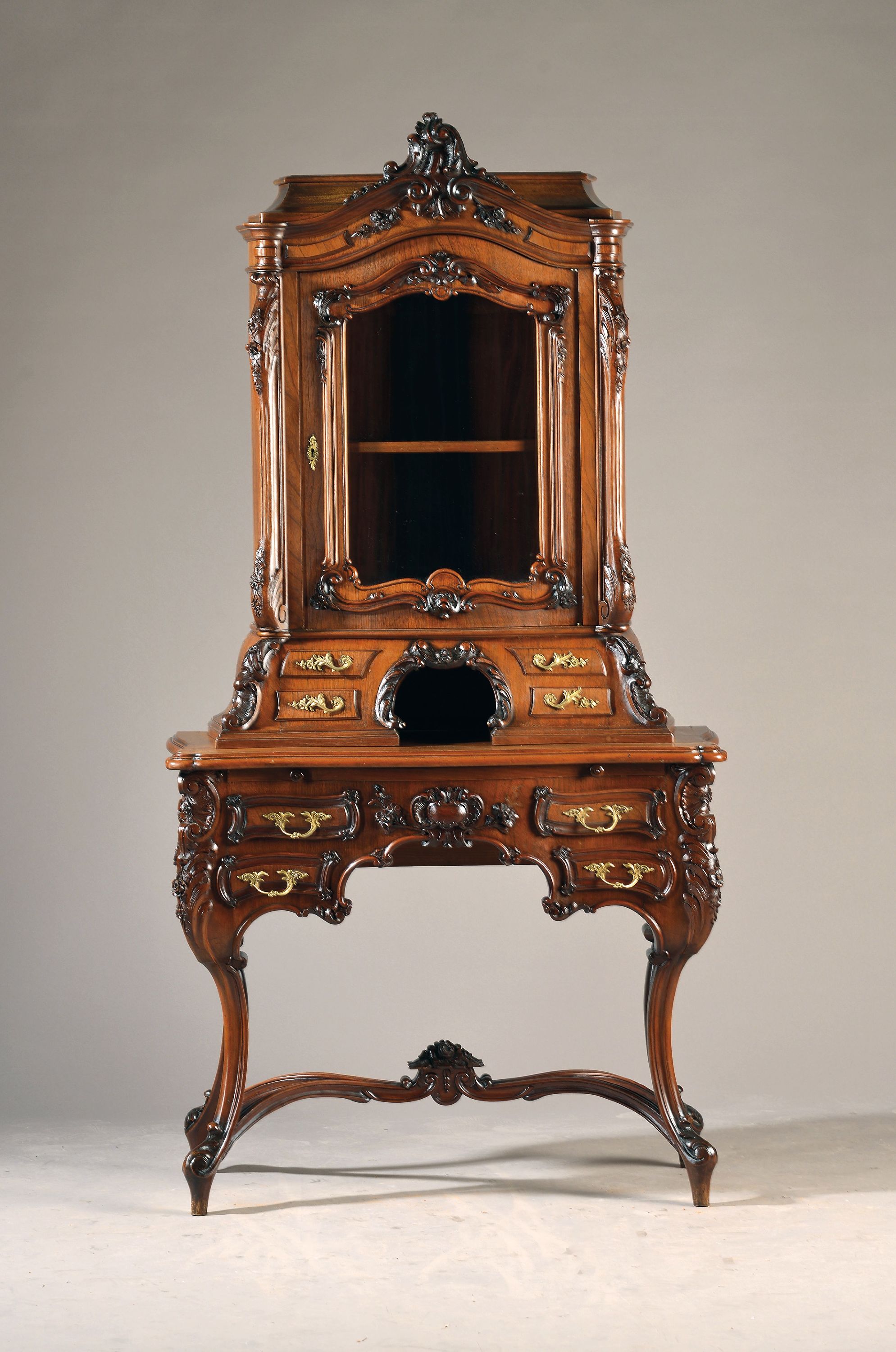 Image 27040826 - Sekretär/Kabinettschrank, wohl Mainz, um 1860, Nußbaumfurnier z.T. massiv, Unterteil ...