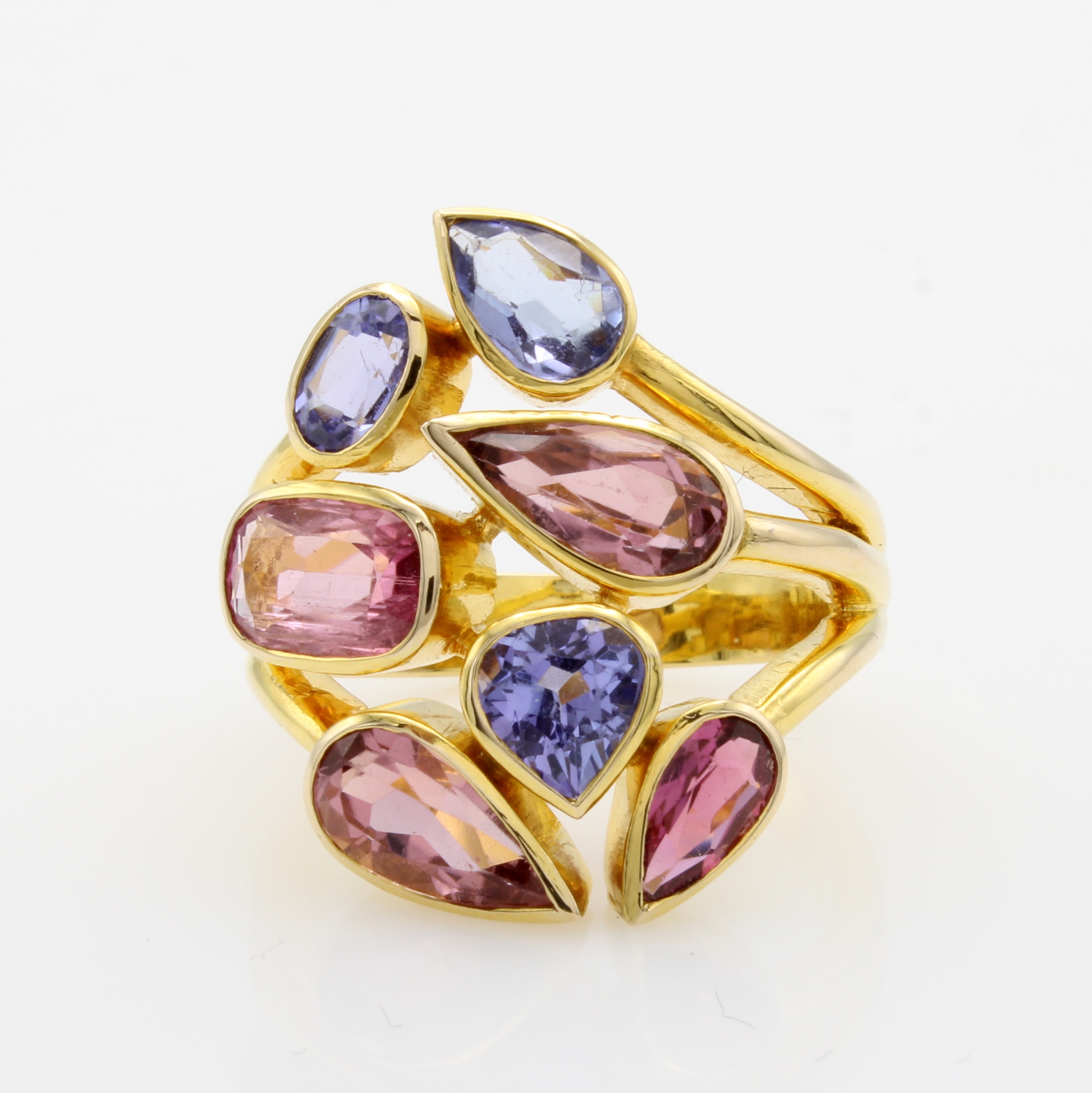 Image 27040831 - Ring mit Turmalinen und Tansaniten, GG 585/ 000, 7 Farbsteine in versch. Schliffarten ...