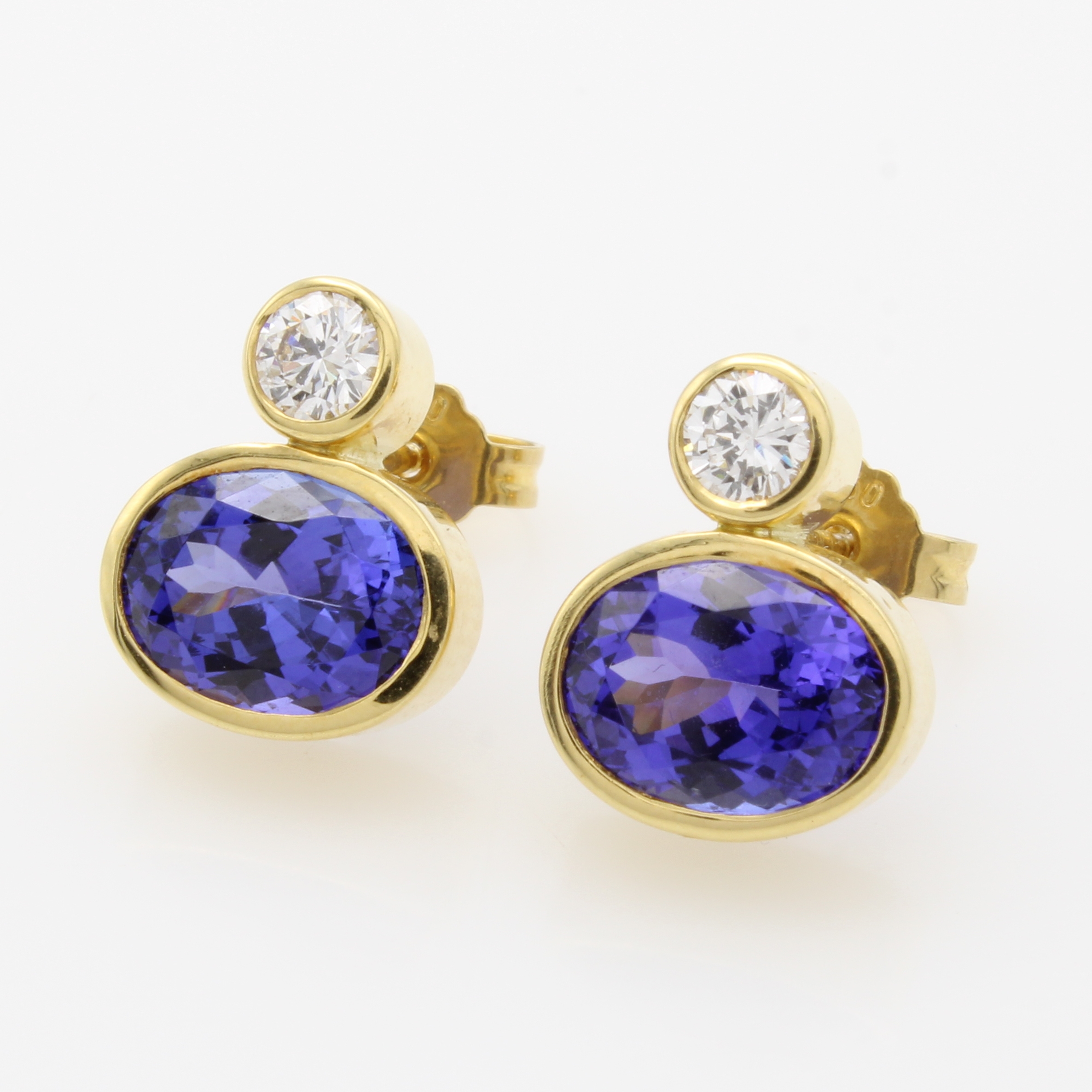 Image 27040834 - Paar Ohrstecker mit Tansaniten und Brillanten, GG 585/000, 2 ovale Tansanite zus. ca. ...