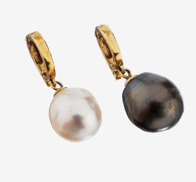 Image Konvolut 2 14 kt Gold Perl-Clipanhänger, GG585/000, 1 x graue tropfenf. ...