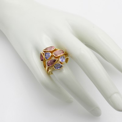 27040831b - Ring mit Turmalinen und Tansaniten, GG 585/ 000, 7 Farbsteine in versch. Schliffarten ...