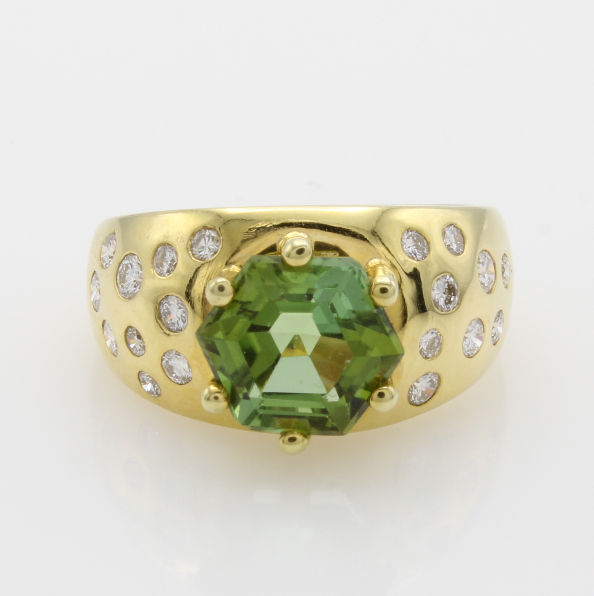Image 27040955 - Ring mit Turmalin und Brillanten, GG 585/000, hexagonförm., grüner Turmalin in ...