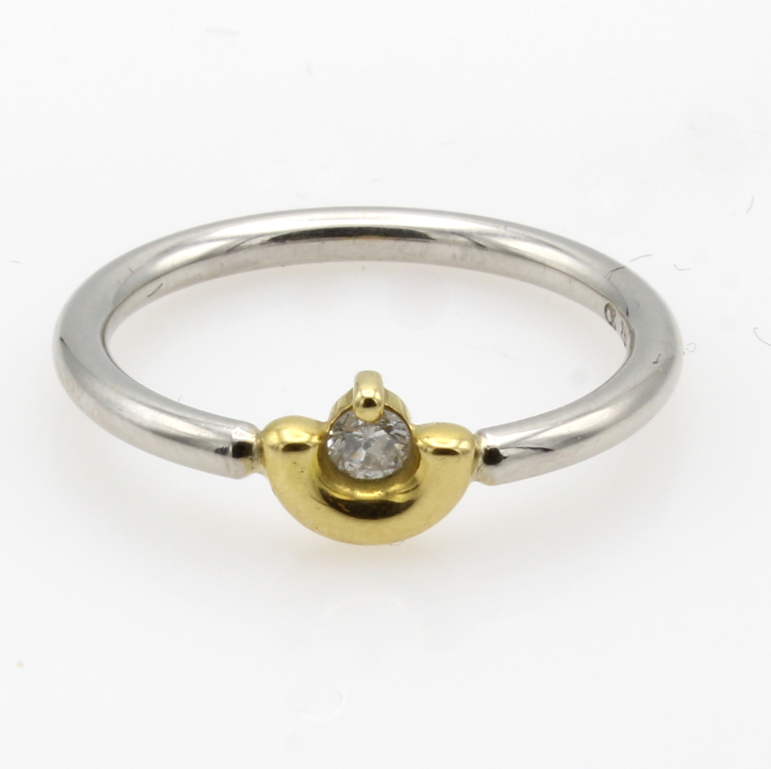 Image 27040980 - Ring mit Brillant, Platin u. GG 750/000, Brill. ca. 0.08 ct Weiß/p, RW ca. 54 ...