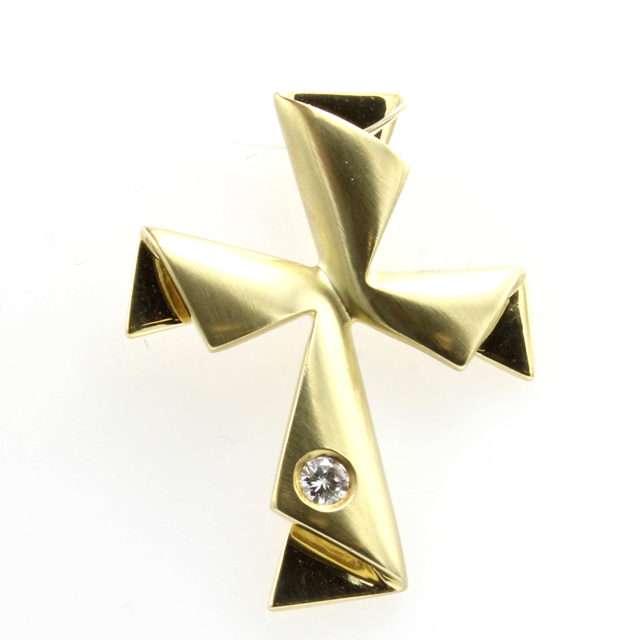 Image 27040989 - Kreuzanhänger mit Brillant, GG 585/000, z.T. matt., Brill. ca. 0.15 ct Weiß/vsi, Maße ...