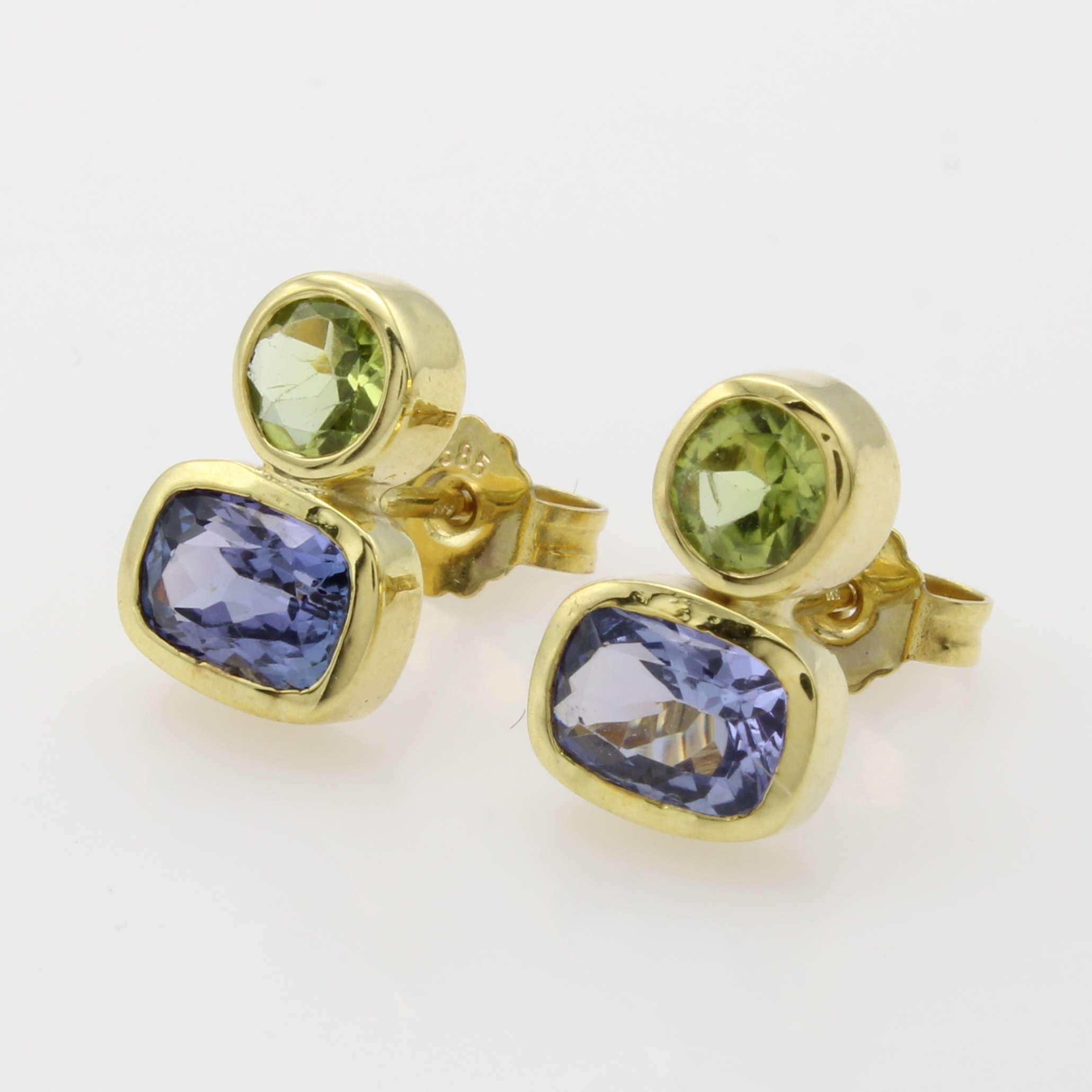 Image 27040997 - Paar Ohrstecker mit Farbsteinen, GG 585/000, 2 Peridots zus. ca. 0.94 ct, 2 Tansanite ...