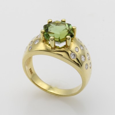 27040955a - Ring mit Turmalin und Brillanten, GG 585/000, hexagonförm., grüner Turmalin in ...