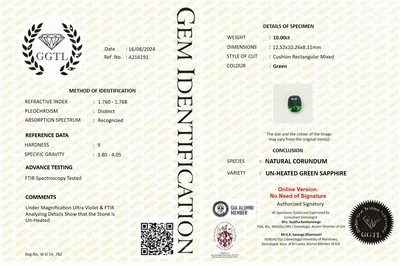 27040961c - Loser grüner Saphir, ca. 10.0 ct, ca. 12.5 x 10.2 x 8.1 mm, mit Kopie der GGTL Expertise ...