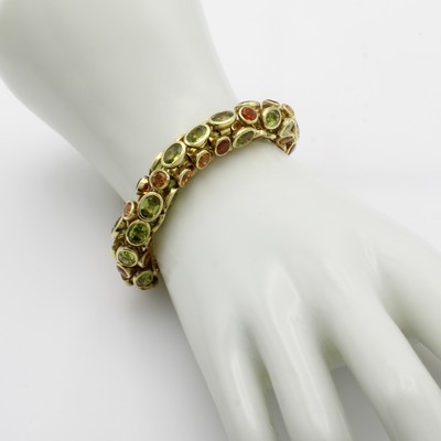 27040998a - Armband mit Farbsteinen, GG 585/000, einzelne Elemente auf Kette aufgezogen, Peridots ...