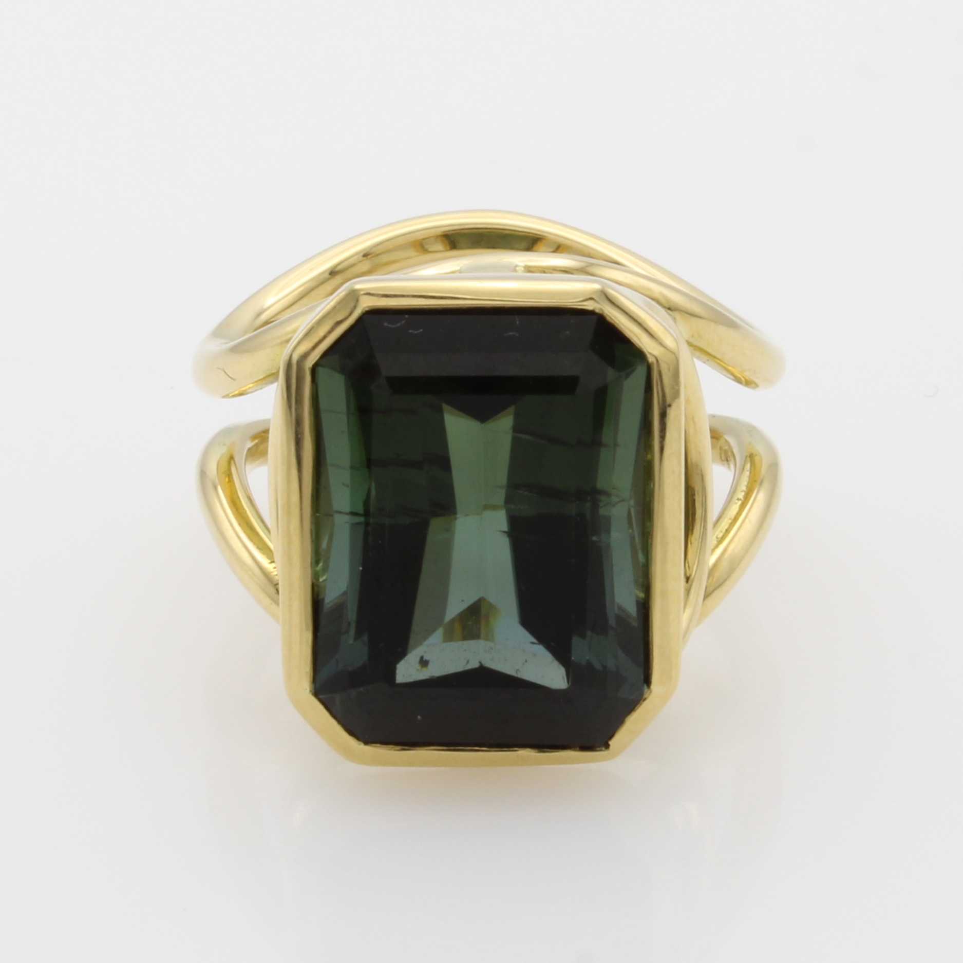 Image 27041001 - Ring mit Turmalin, GG 750/000, achteckiger, grüner Turmalin ca. 11.5 ct, 2-rhg. ...