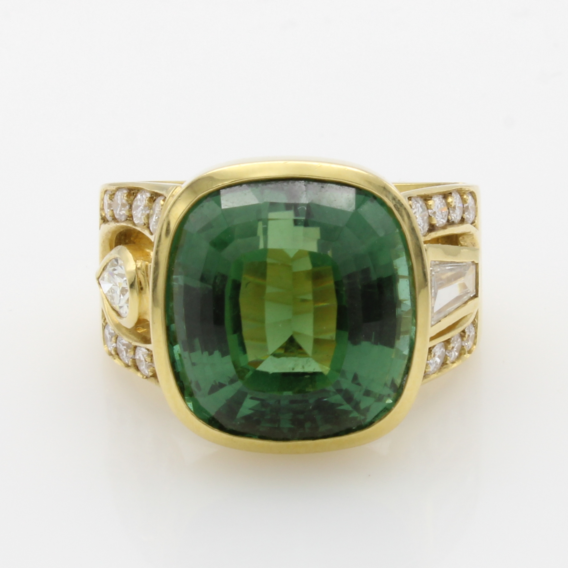 Image 27041002 - Ring mit Turmalin, Diamanten und Brillanten, GG 750/000, grüner Turmalin ca. 16.66 ct, ...