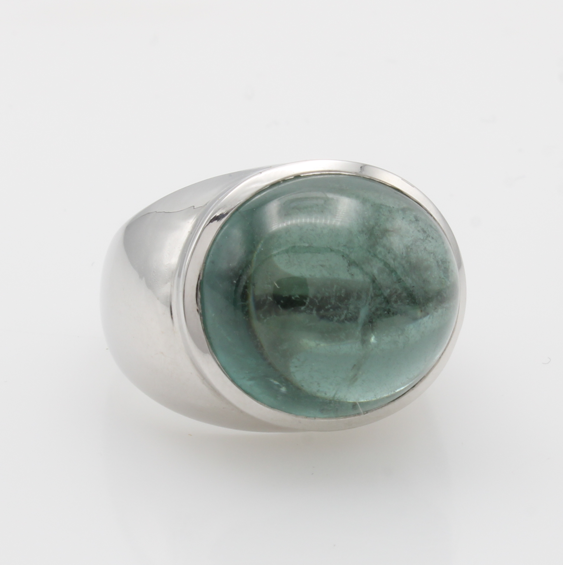Image 27041003 - Ring mit Turmalin, WG 585/000, grüner Turmalincabochon ca. 23.6 ct, glattes Design, RW ...