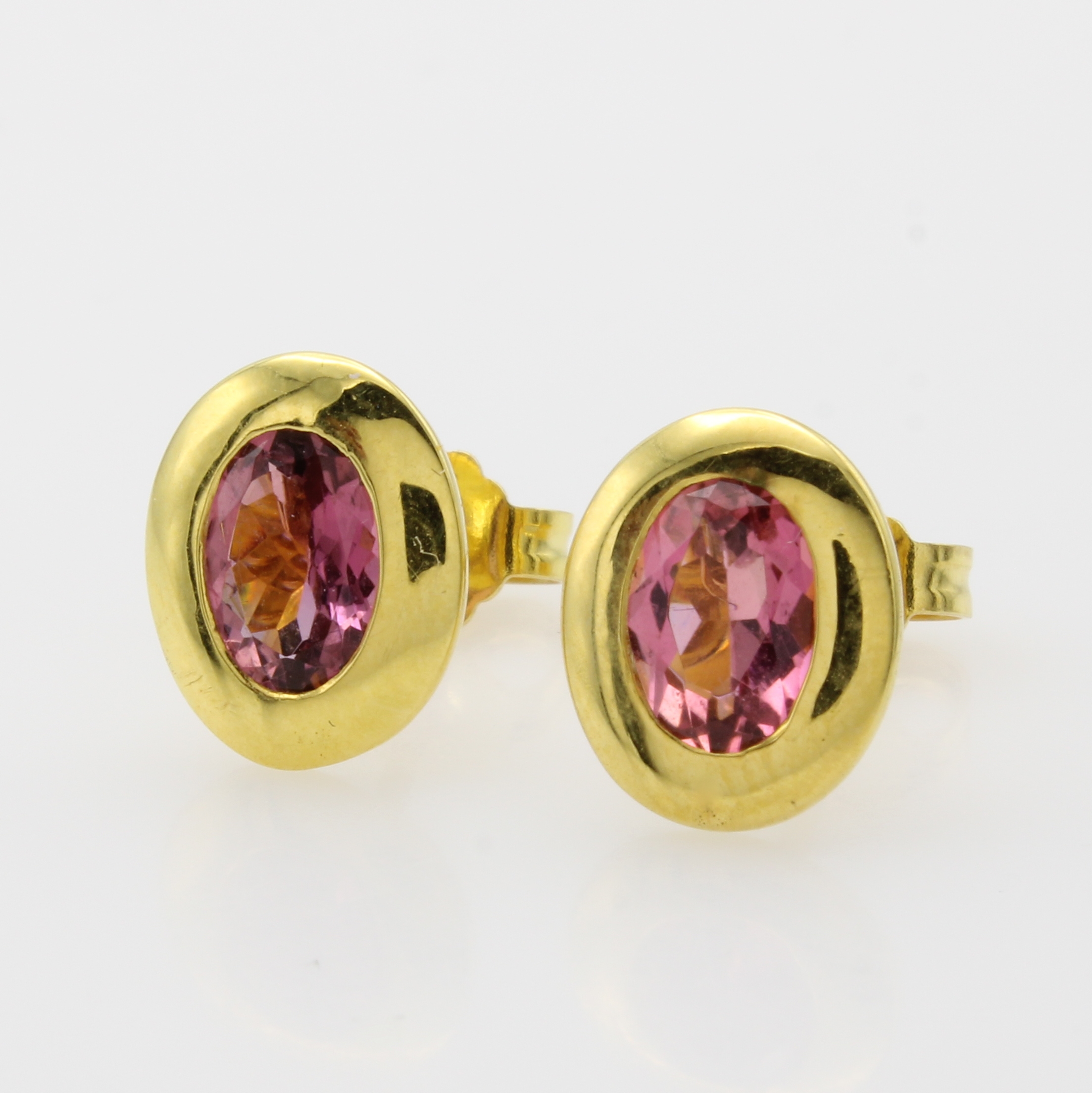 Image 27041028 - Paar Ohrstecker mit Turmalinen, GG 585/000, 2 ovale, rosa Turmaline in breiten, glatten ...