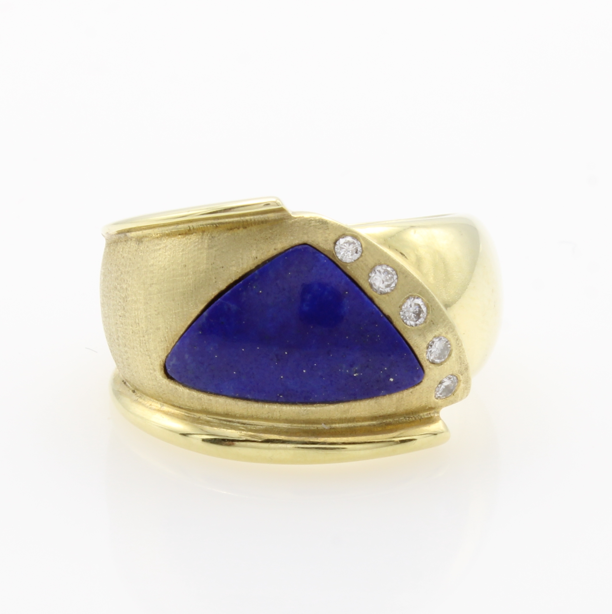 Image 27041052 - Ring mit Lapislazuli und Brillanten, GG 585/000, dreieckiger Lapis, 5 Brill. zus. ca. ...