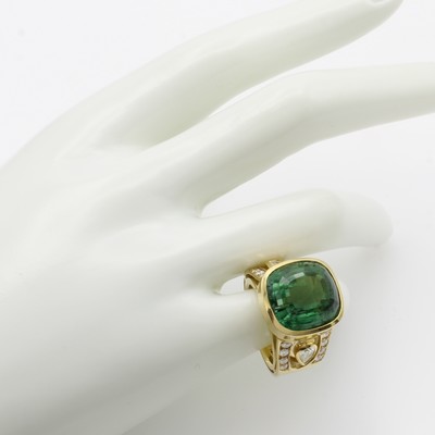 27041002c - Ring mit Turmalin, Diamanten und Brillanten, GG 750/000, grüner Turmalin ca. 16.66 ct, ...