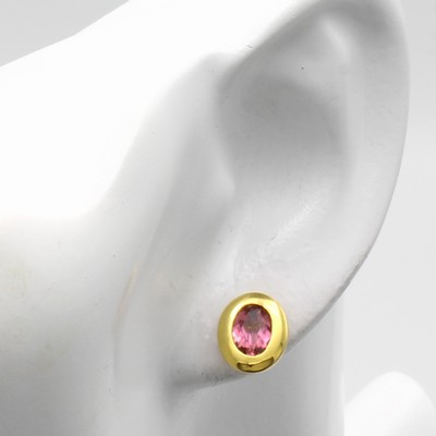 27041028a - Paar Ohrstecker mit Turmalinen, GG 585/000, 2 ovale, rosa Turmaline in breiten, glatten ...