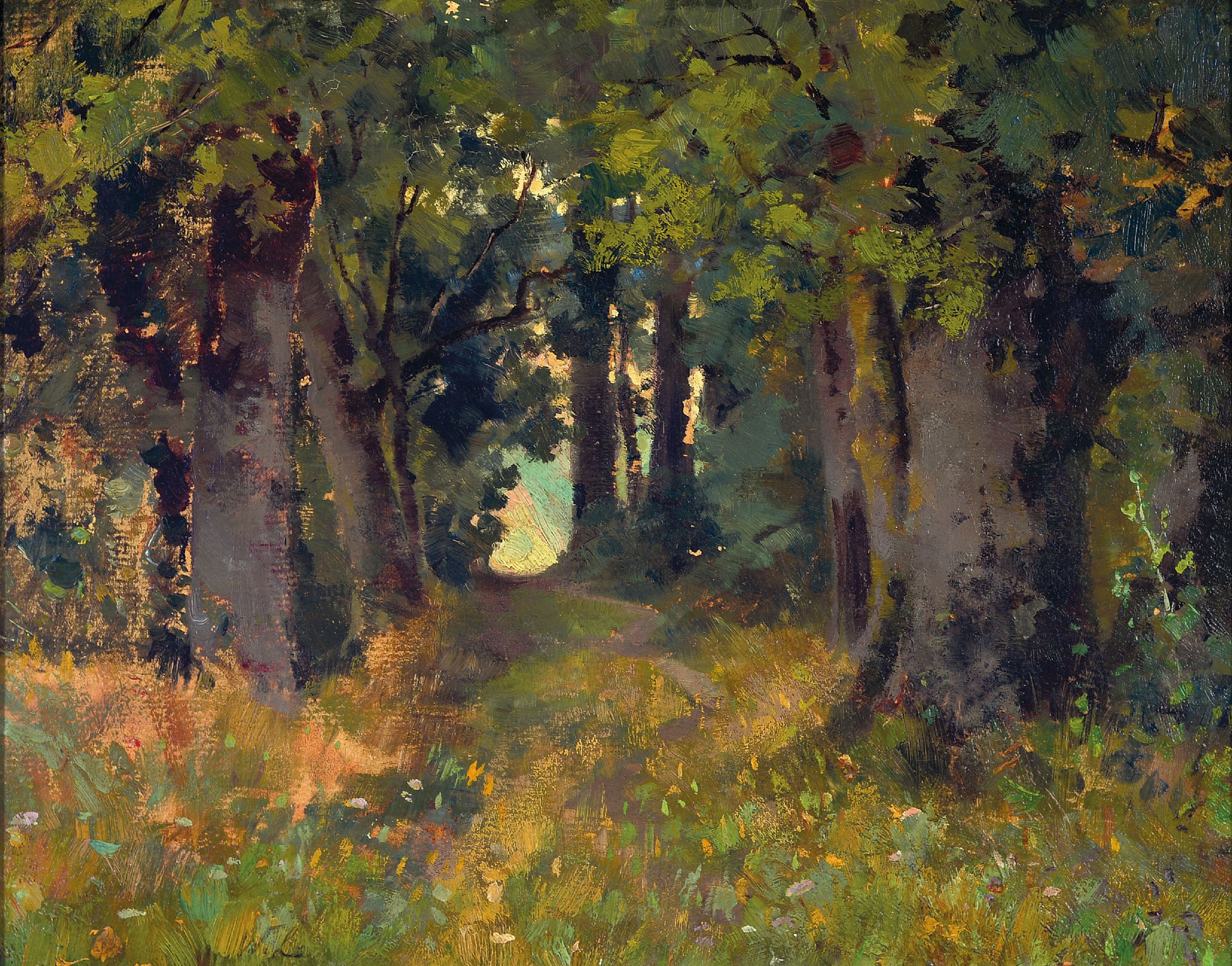 Image 27041118 - Zuschreibung: Walter Leistikow, 1865 Bromberg-1908 Schlachtensee, Waldweg, Ölstudie auf ...