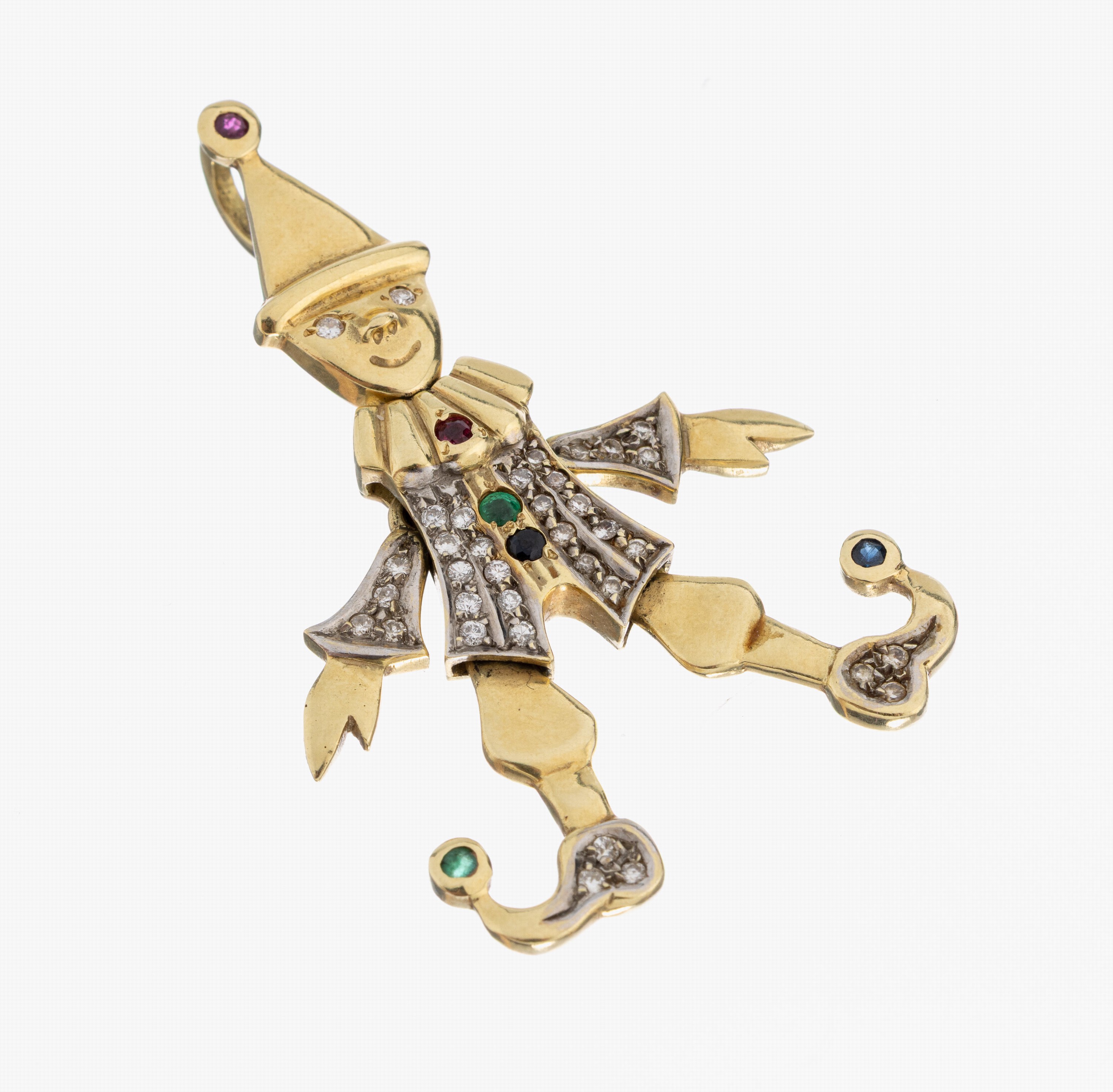 Image 27041134 - 14 kt Gold Brillant-Farbstein-Anhänger ´Hampelmann´, GG 585/000, Arme, Beine und Kopf ...