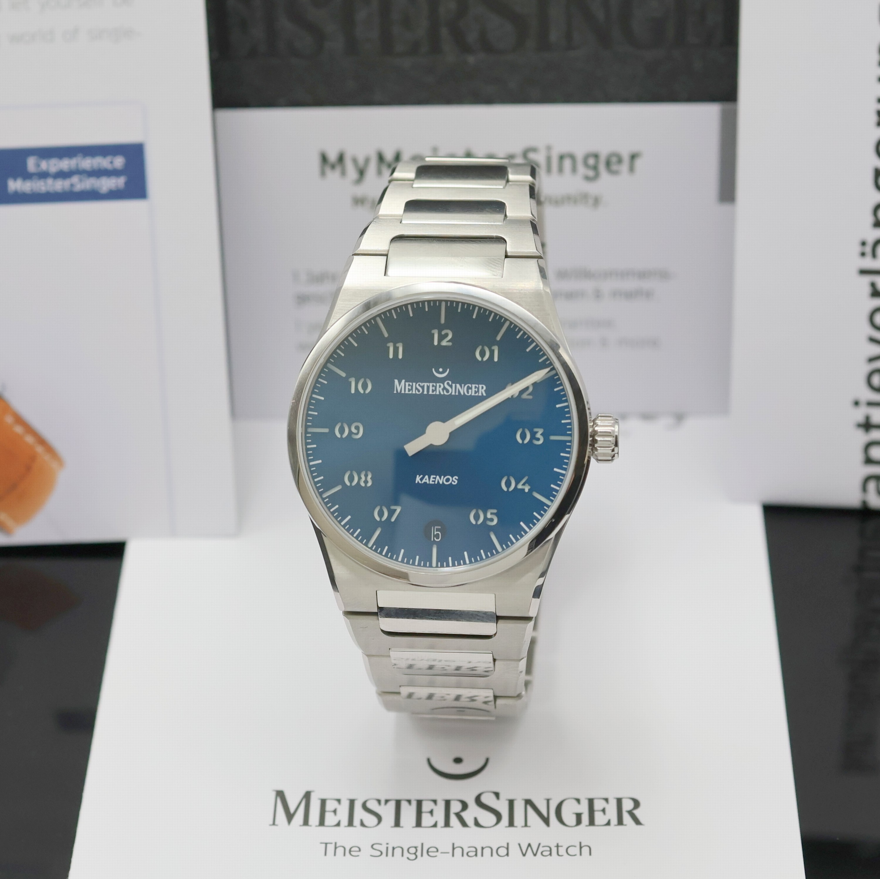 Image 27041160 - MEISTERSINGER Einzeiger-Herrenarmbanduhr Kaenos Petrol Referenz KS939, Automatik, ...