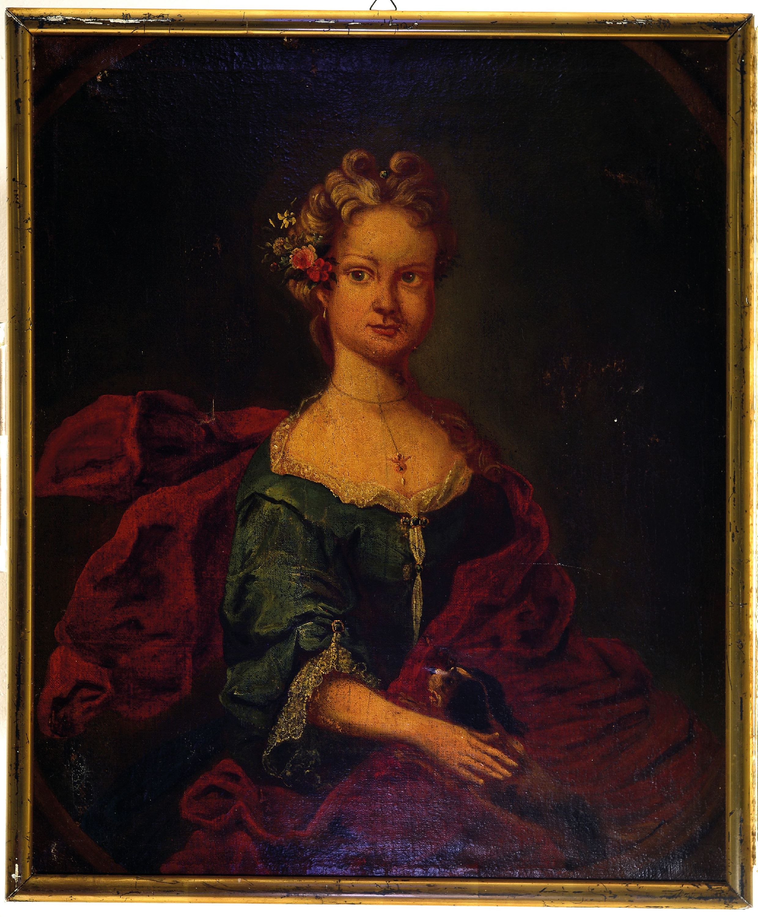 Detail k: Unbekannter Künstler des 18. Jh., vier Porträts aus der Familie Bingelius, Öl/Lwd, 1) Christophorus 1705-1740, gemalt 1737, ca. 72x58cm, 2) Anna ...