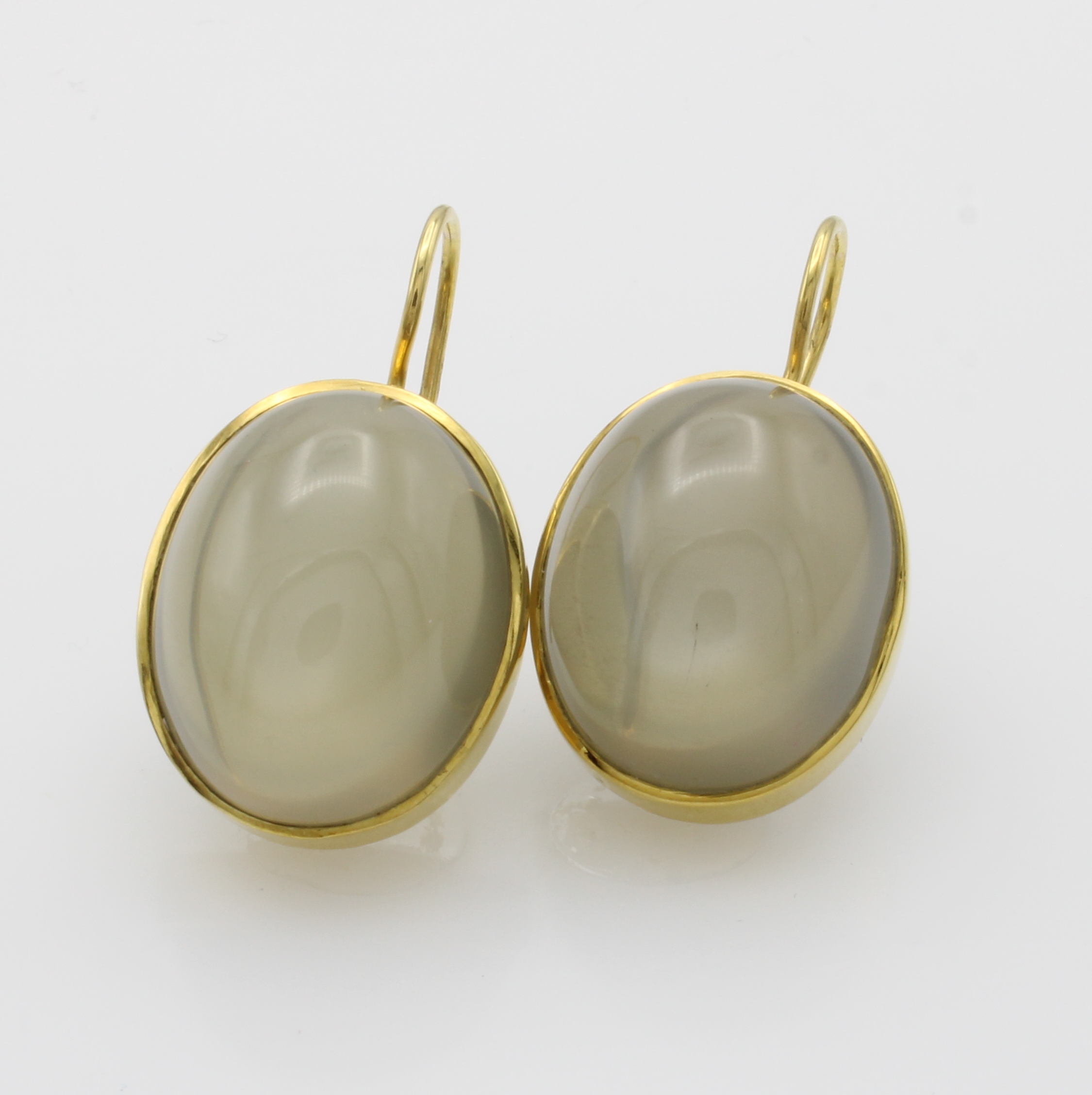 Image 27041174 - Paar Ohrhaken mit Mondsteinen, GG 585/000, 2 ovale, graue Mondsteine zus. ca. 50 ct ...