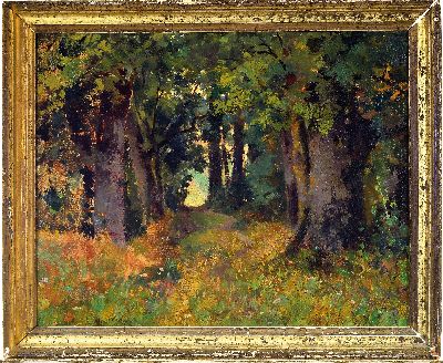 27041118k - Zuschreibung: Walter Leistikow, 1865 Bromberg-1908 Schlachtensee, Waldweg, Ölstudie auf ...