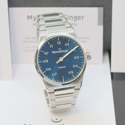 27041160b - MEISTERSINGER Einzeiger-Herrenarmbanduhr Kaenos Petrol Referenz KS939, Automatik, ...