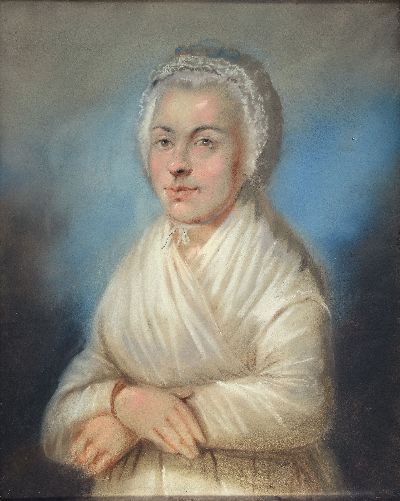 Image Paar Biedermeier Porträts, deutsch, um 1820-30, Herr im blauen Rock, Frau mit weißer ...