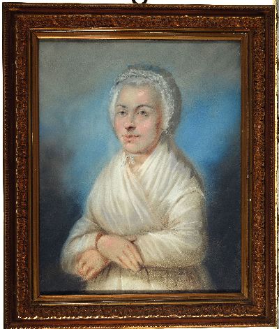 27041179k - Paar Biedermeier Porträts, deutsch, um 1820-30, Herr im blauen Rock, Frau mit weißer ...