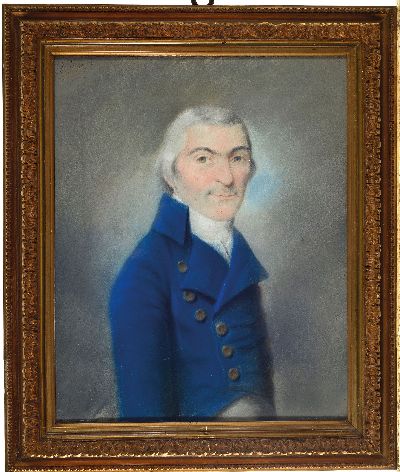 27041179l - Paar Biedermeier Porträts, deutsch, um 1820-30, Herr im blauen Rock, Frau mit weißer ...