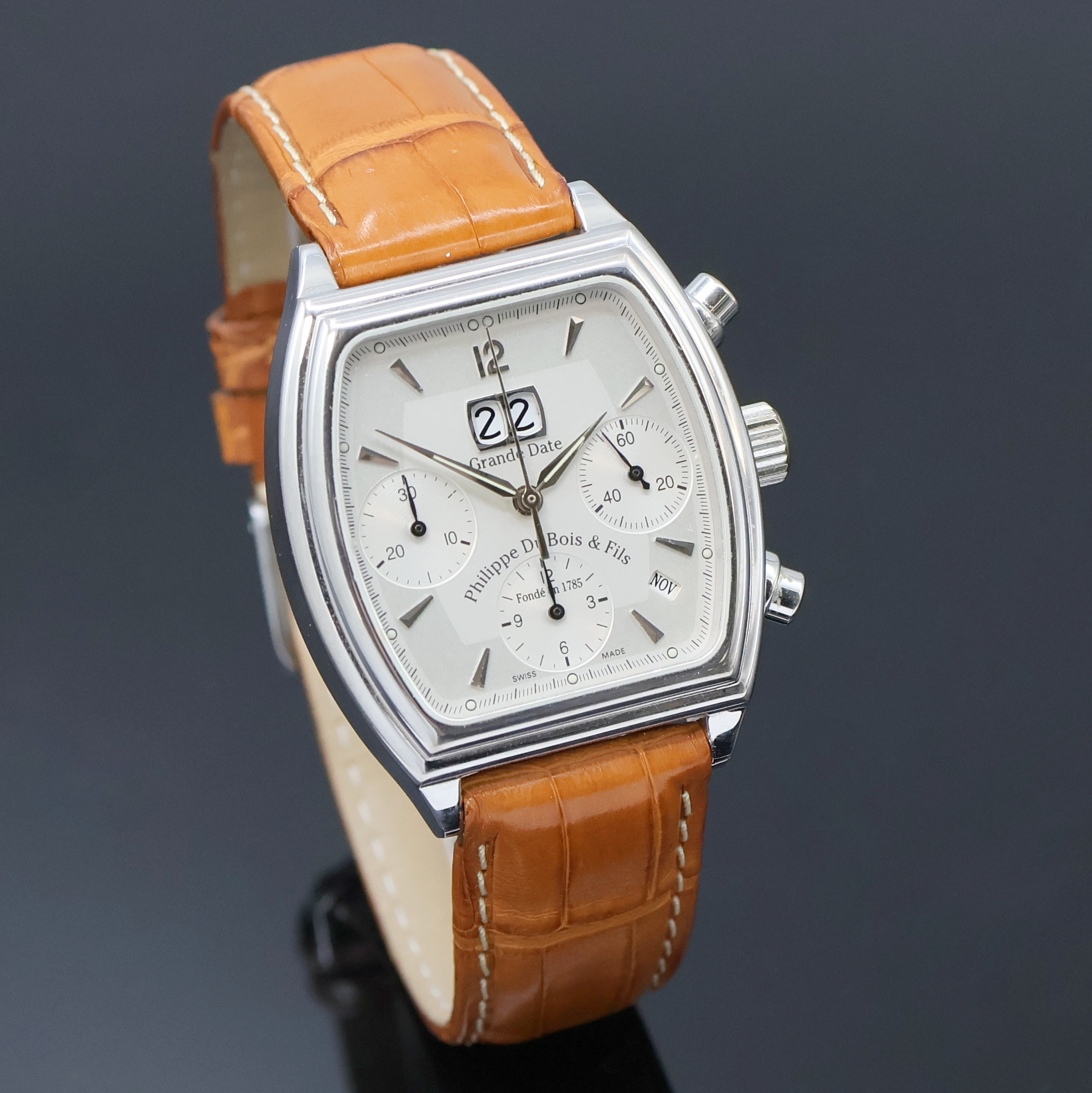 Detail b: PHILIPPE DU BOIS auf 99 Stück limitierter Armbandchronograph Modell Grande Date in WG 750/000, Automatik, Schweiz um 2002, massives, ...