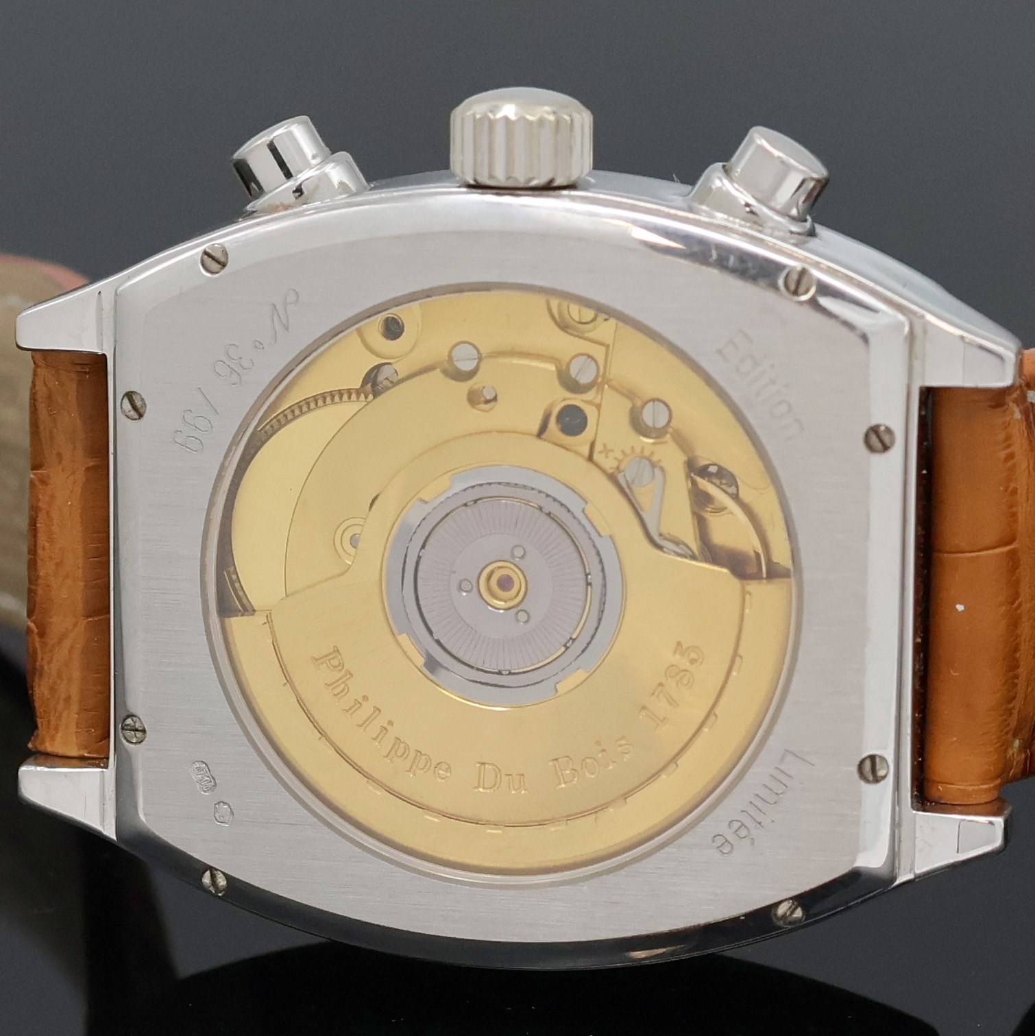 Detail d: PHILIPPE DU BOIS auf 99 Stück limitierter Armbandchronograph Modell Grande Date in WG 750/000, Automatik, Schweiz um 2002, massives, ...