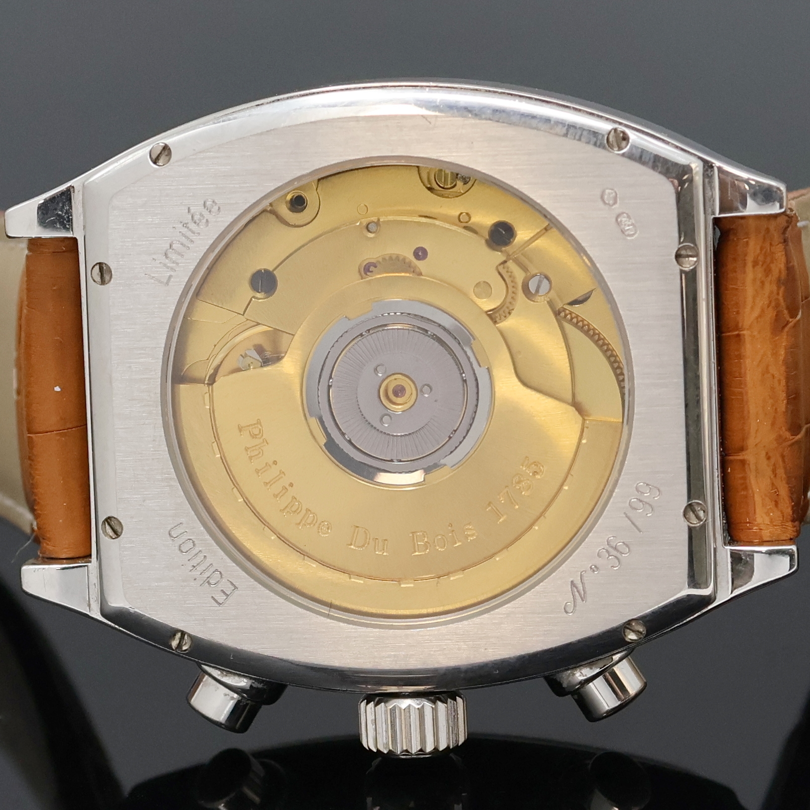 Detail e: PHILIPPE DU BOIS auf 99 Stück limitierter Armbandchronograph Modell Grande Date in WG 750/000, Automatik, Schweiz um 2002, massives, ...