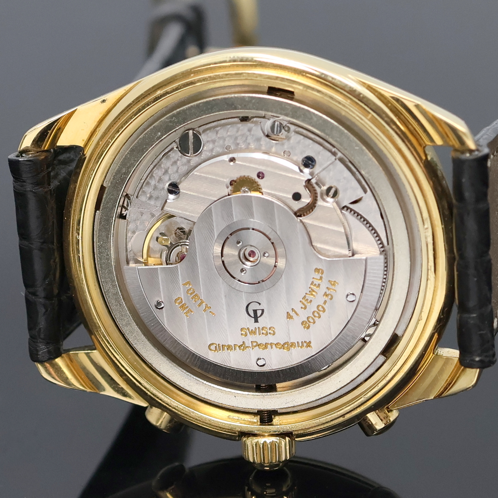 Detail g: GIRARD PERREGAUX Armbandchronograph in GG 750/000 Referenz 4910, Automatik, Schweiz um 1990, 3-teil. Geh. inkl. orig. Lederband mit orig. GG 750/000 ...