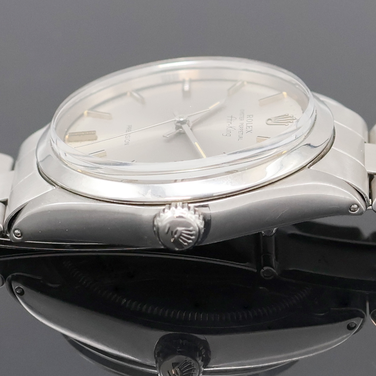 Detail c: ROLEX Herrenarmbanduhr Oyster Perpetual Air-King Precision Referenz 5500/1002, Automatik, Schweiz lt. Bodenstempel 1. Quartal 1970, Edelstahlgeh. ...