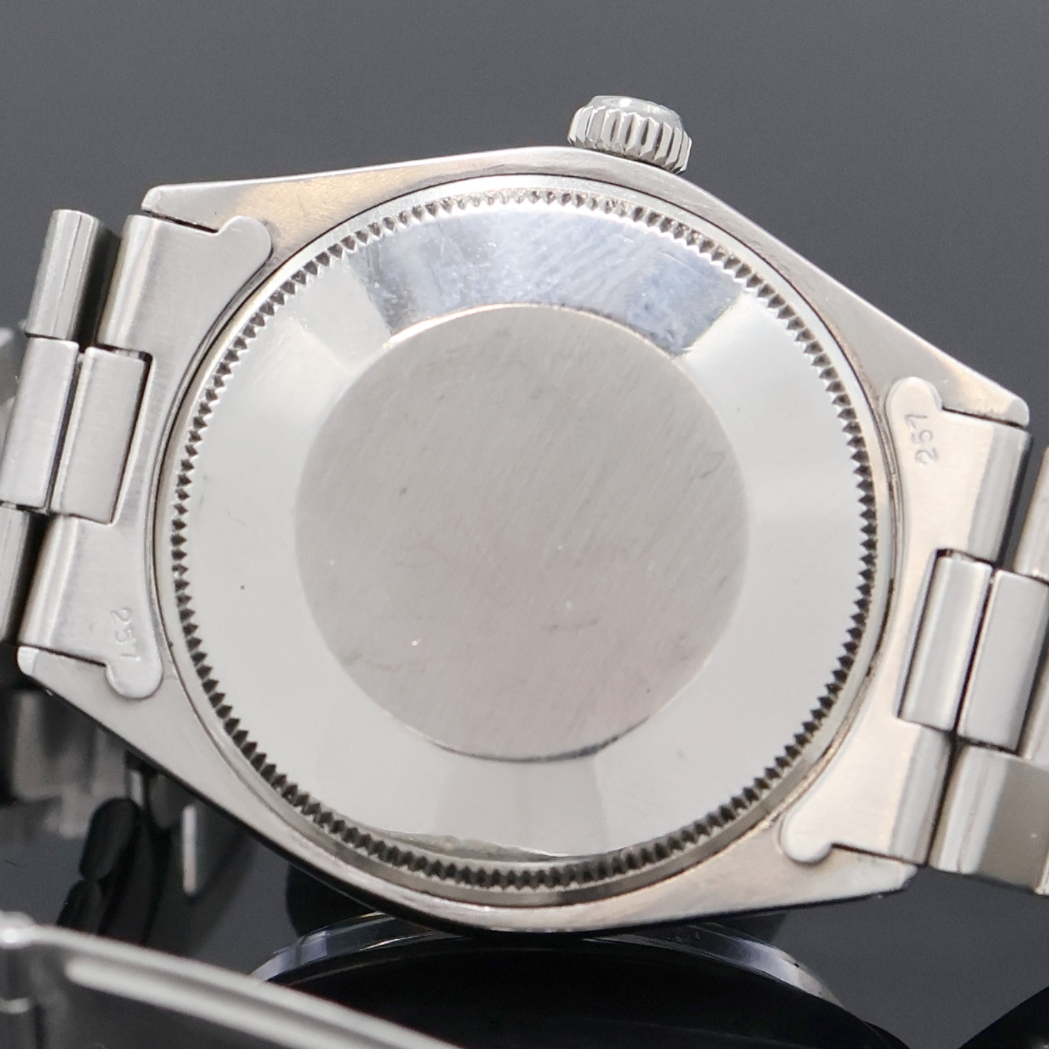Detail d: ROLEX Herrenarmbanduhr Oyster Perpetual Air-King Precision Referenz 5500/1002, Automatik, Schweiz lt. Bodenstempel 1. Quartal 1970, Edelstahlgeh. ...