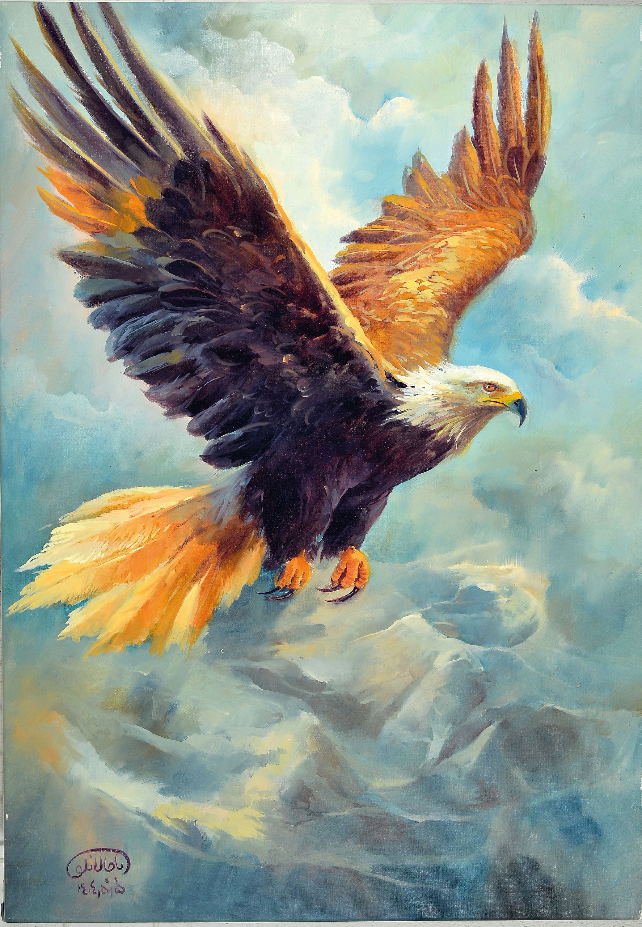 Detail k: Ebrahim Bajalanlou, zeitgenössischer iranischer Künstler, Adler, Öl/Lwd, monogr. 96 x 67 cm