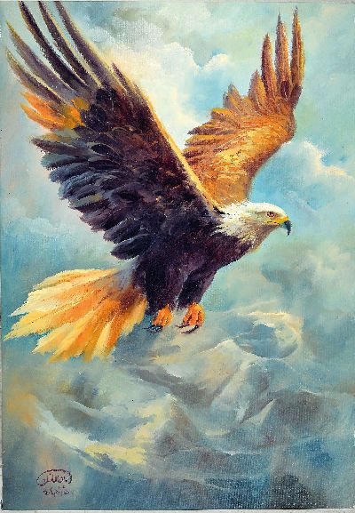 27041211k - Ebrahim Bajalanlou, zeitgenössischer iranischer Künstler, Adler, Öl/Lwd, monogr. 96 x ...