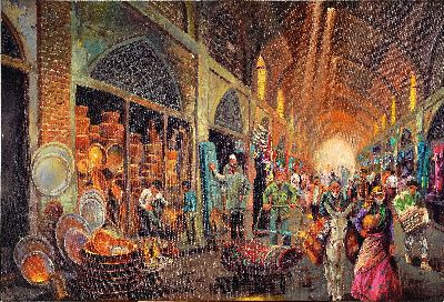 27041213k - Ebrahim Bajalanlou, zeitgenössischer iranischer Künstler, persischer Basar, ...