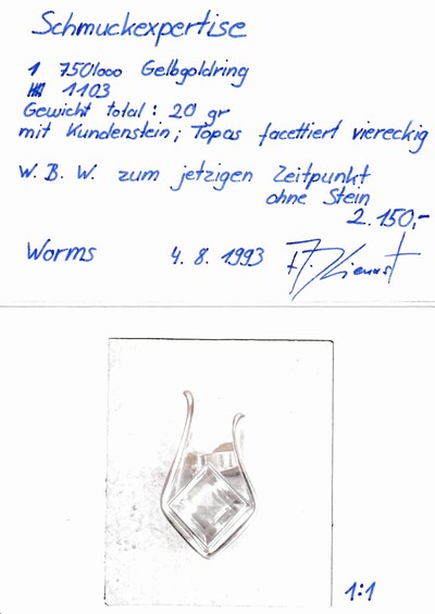 27041235a - Ausgefallener 18 kt Gold Topas-Ring, GG 750/000, facett. Topas-Carree (beh.) 10.00 ct, ...