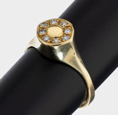 Image 14 kt Gold Brillant-Ring, GG 585/000, 8 Brillanten zus. ca. 0.08 ct Weiß/si-p, RW 59, ...