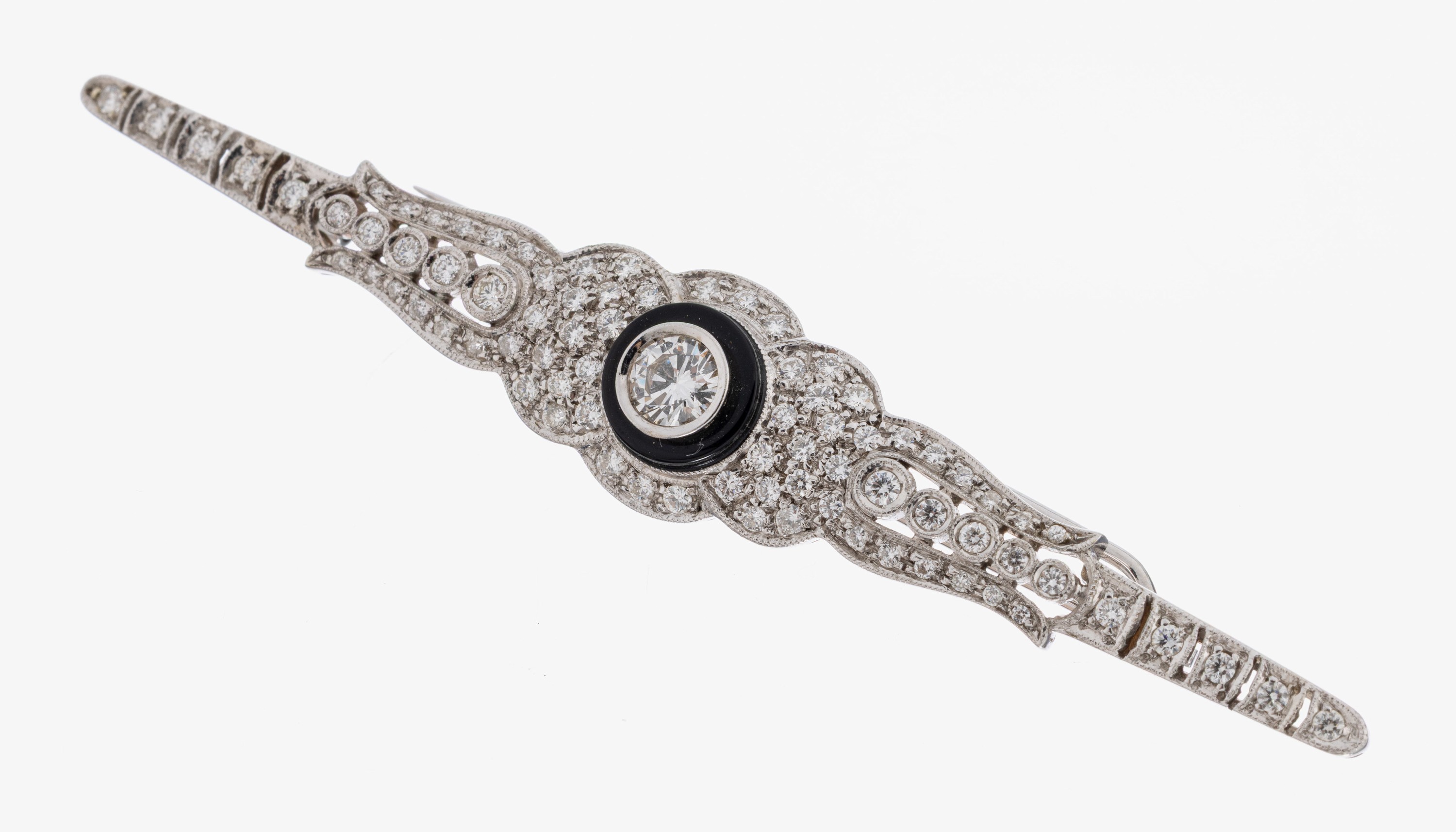 Image 27041602 - 18 kt Gold Brillant-Brosche, WG 750/000, imArt Deco Stil, 1 Brillant ca. 0.35 ct feines ...