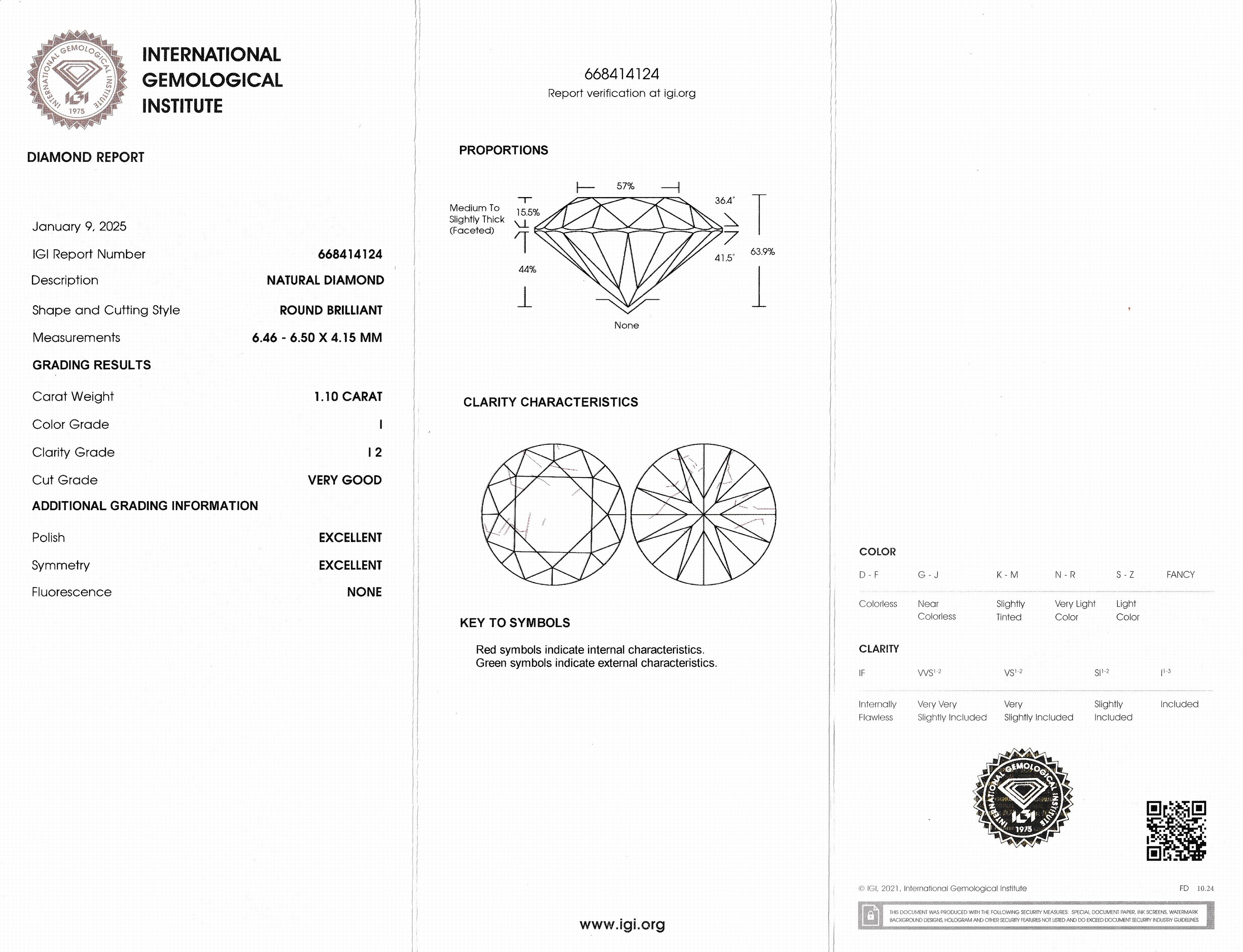 Detail a: Loser Brillant 1.10 ct l.get.Weiß(I)/p2, eingeschweißt, IGI-Expertise