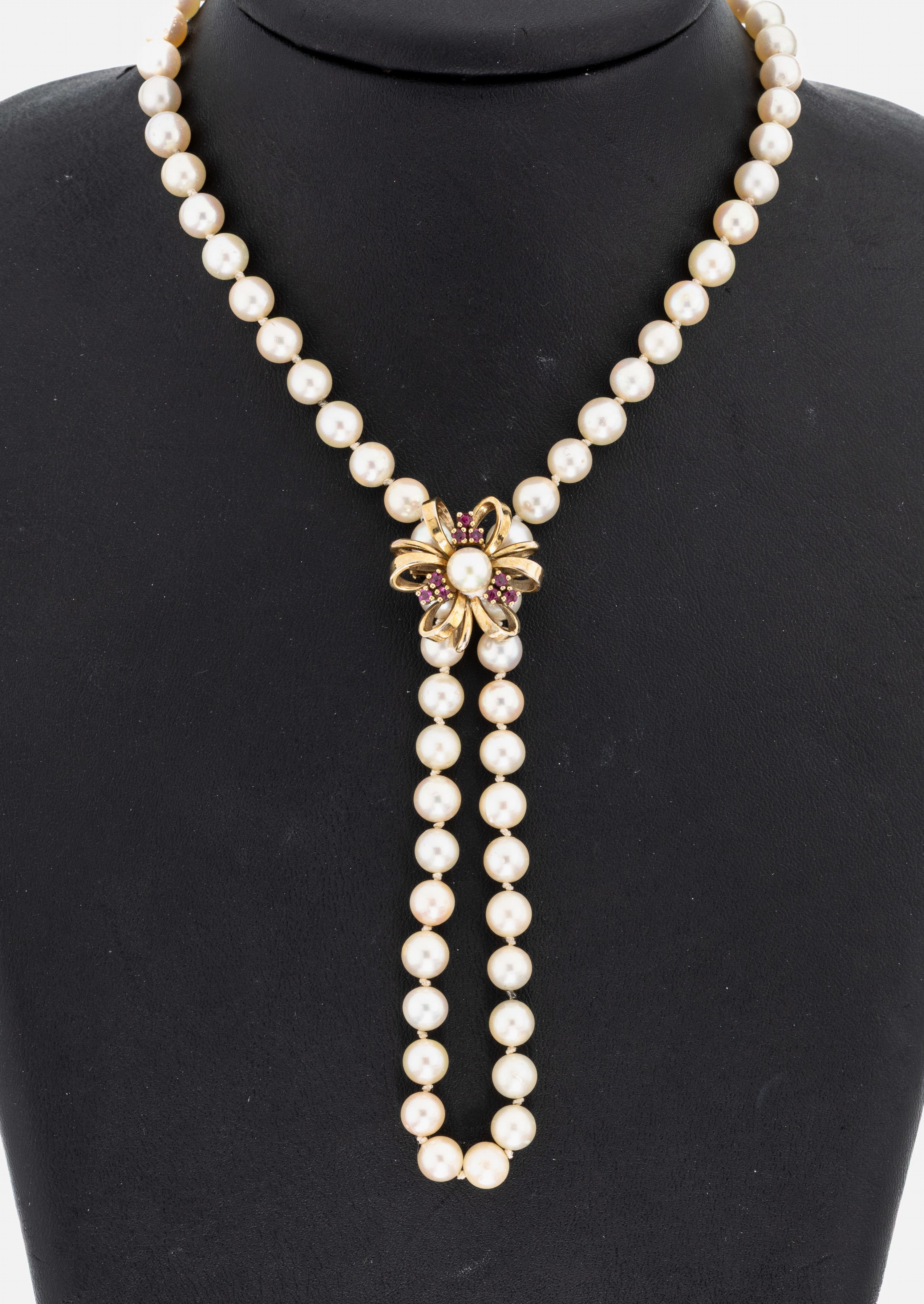 Image 27041611 - 14 kt Gold Rubin-Kettenverkürzer, GG 585/000, mittig kl. Zuchtperle, 9 rundfacett. ...